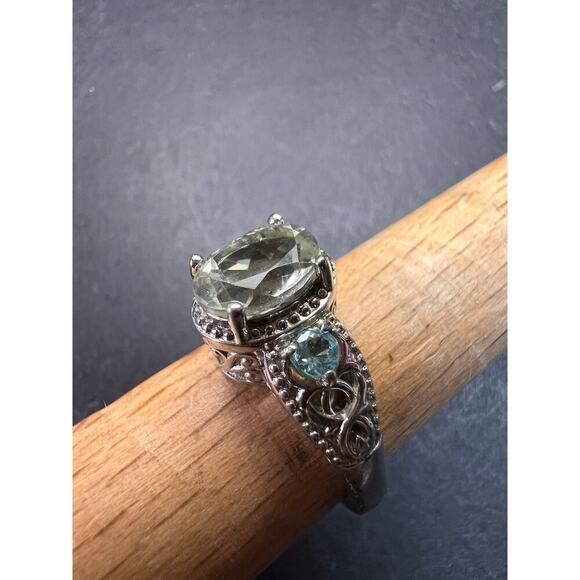 Prasiolite and apatite ring in platinum over copper size 8 - Picture 13 of 16